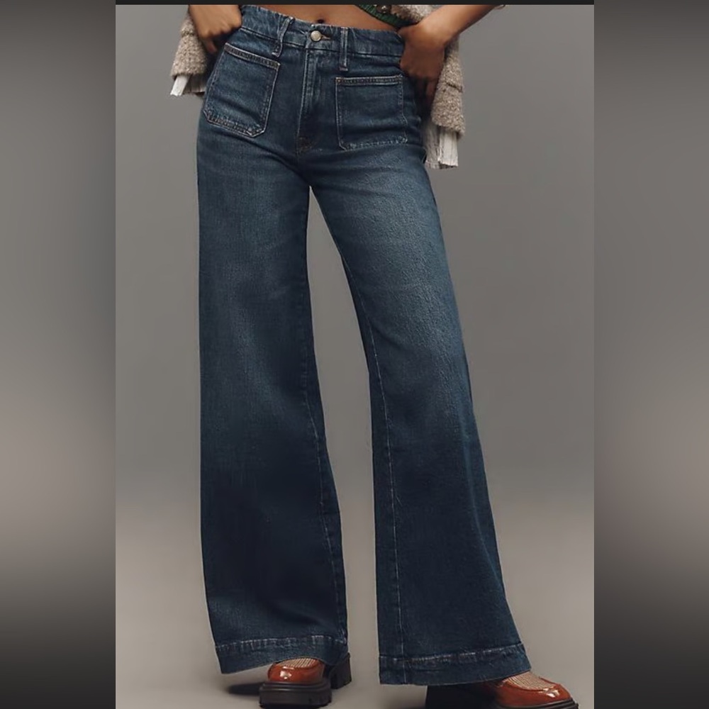 Good American High Waist Palazzo Dark Blue Wide Leg Jeans